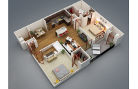 Phối cảnh 3d đẹp với ngôi nhà/căn hộ 2 phòng ngủ